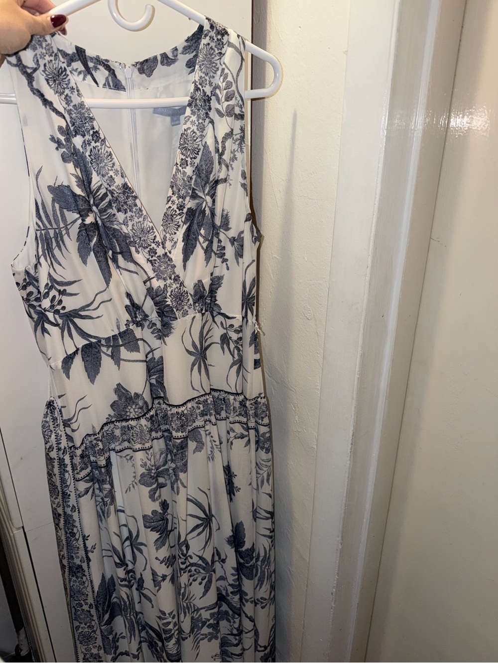 Antonio Melani White Dress with Navy Botanical